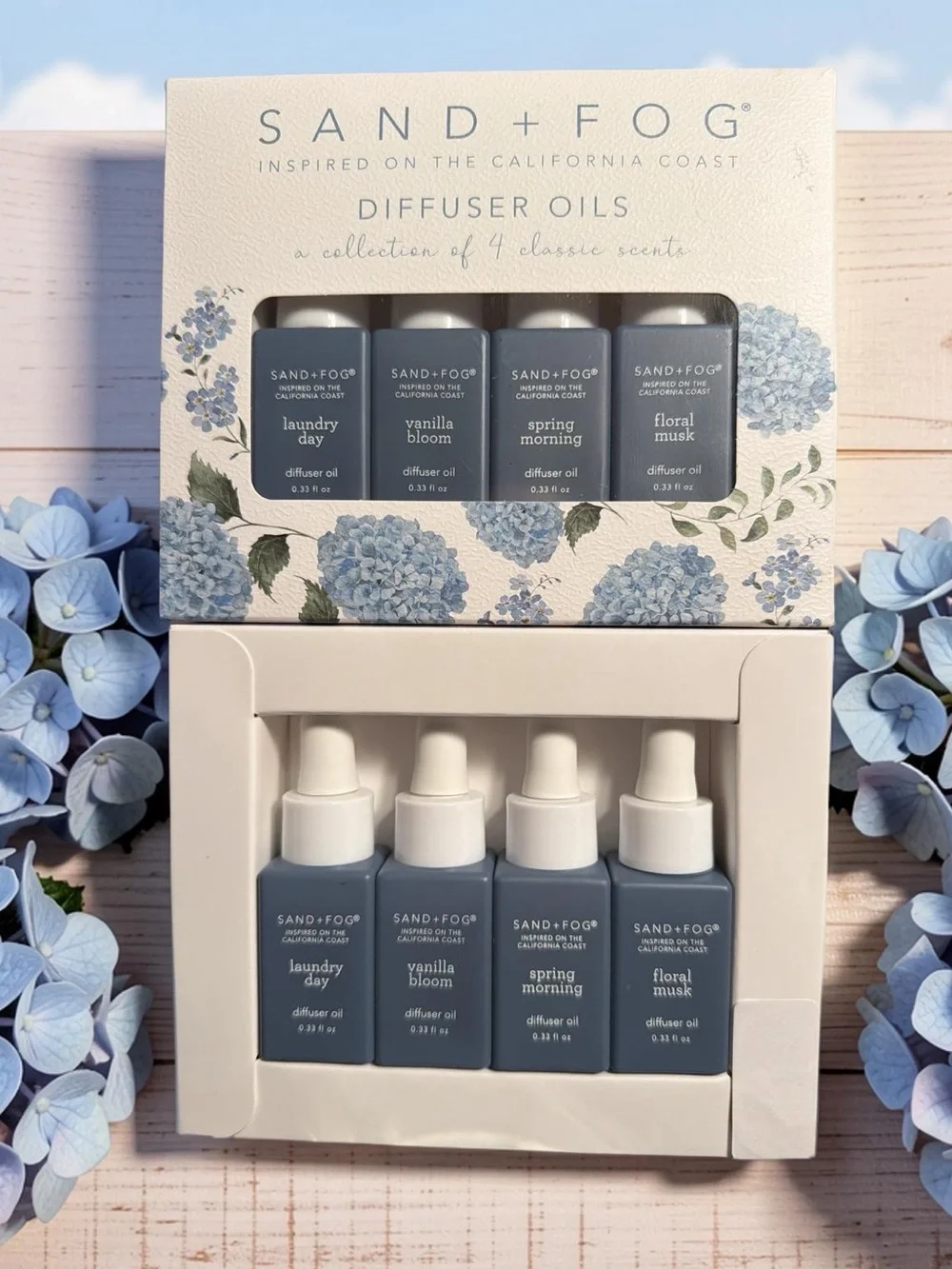 Sand & Fog NWT Diffuser Oil Set Laundry Day Floral Musk Vanilla Bloom Spring AM